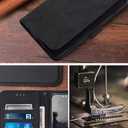 for iPhone 17 Air Leather Case, Geometric Patterns Wallet Case with 3 Card Slots, Magnetic Closure Kickstand Flip Phone Case Shockproof Cover, Black