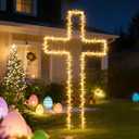 6FT Metal Easter Cross Decor, DIY White Large Standing Cross Light Up Outdoor Easter Decorations w/Ground Stake, Holy Jesus Christ Christian Crosses Religious Yard Decor (W/O Lights)