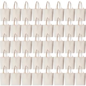 Pinkunn 100 Pcs Canvas Bags Bulk - Natural Cotton Bags with Handles Plain Polyester for Crafting DIY