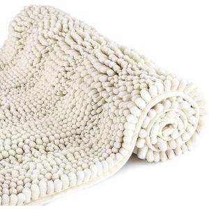 TENGTENGLINK Bath Rugs for Bathroom, White, Thick Floor Mats, Soft Chenille Floor Mats, Non-Slip Shower Mats, Ultra Water Absorbent, 16" x 24", Ivory White
