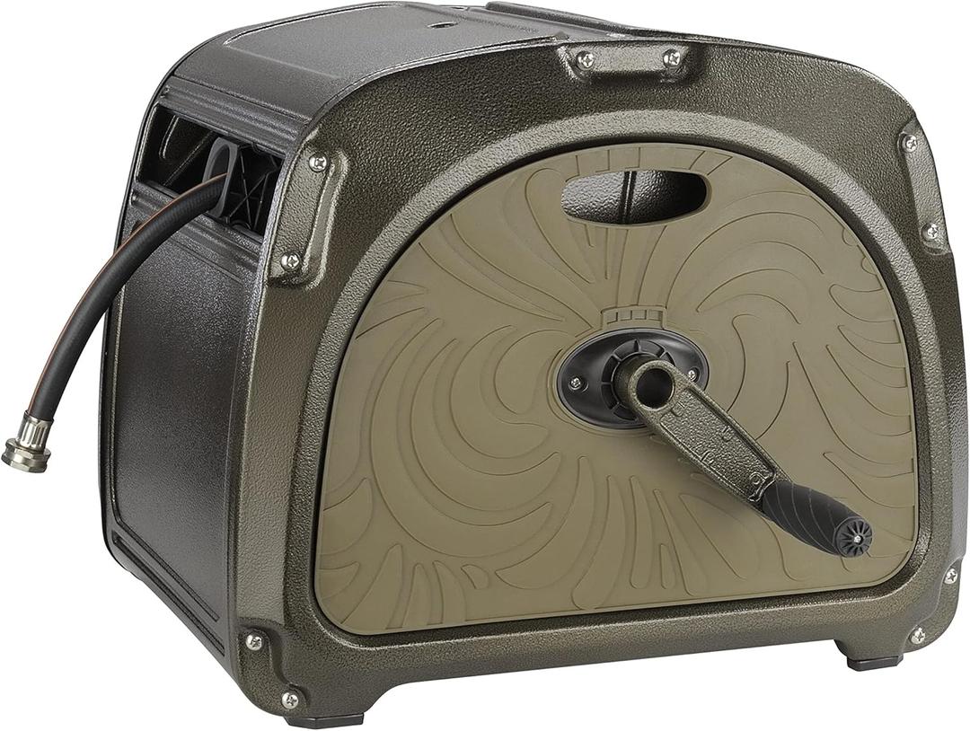 Giraffe Tools SW5 Metal Hose Reel Box, Heavy Duty Garden Hose Storage Reel Hideaway, Crank Handle, 100ft 5/8" Hose, Green