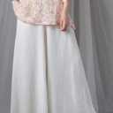 Flygo Women's Casual Elastic Waist Linen Wide Leg Palazzo Pants Culottes Drawstring, 2XL Bege