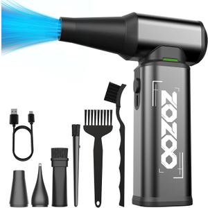 Compressed Air Duster, 180000RPM Powerful Cordless Electric Air Duster with Brushless Motor and LED Light, Rechargeable Stepless Speed Regulation Dust Blower for PC, Keyboard, House, Car and Outdoor (Grey)