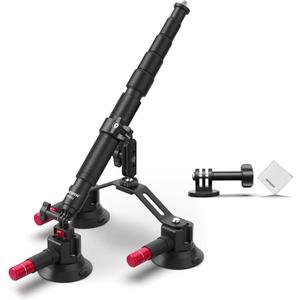 NEEWER Triple Suction Cup Car Mount Kit with 2in1 Extension Pole/Selfie Stick, Quick Release Outside Windshield Magic Arm Camera Mount Compatible with Insta360 Action Cam, Cleaning Cloth, CA065