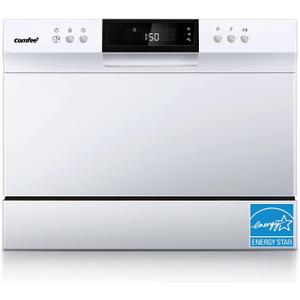 COMFEE Portable Mini Dishwasher, Energy Star, Countertop, 6 Place Settings, with 8 Washing Programs, Speed, Baby-Care, ECO& Glass, Dish Washer for Dorm, RV& Apartment, White