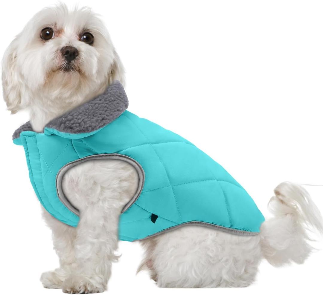 EMUST Reversible Waterproof Dog Puffer Vest - Warm Fleece Coat with Laser Fabric Splicing, Snow Jacket for Small Puppies & Pets, Grey, M