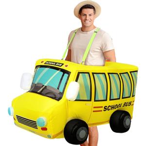 Simgoing Happy School Bus Driver Day Inflatable School Bus Costume 3D Car Costume for Adult's Dress up Role Play Birthday Party for 5'3" to 6'1" Tall