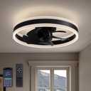 Ceiling Fans with Lights and Remote Flush Mount Black Ceiling Fan with Light,6 Speeds,LED Modern 15" Low Profile Ceiling Fans for Bedroom,Small Room