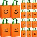 12 Pack Halloween Pumpkin Gift Bags Non Woven Reusable Pumpkin Trick or Treat Tote Bags with Handles 10 x 14 x 4 Inch Candy Goodie Basket for Halloween Party Favors Supplies