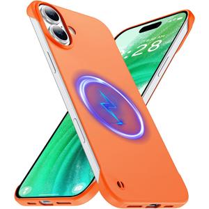 GRECAZO Magnetic Slim Frameless Case for iPhone 17, Orange