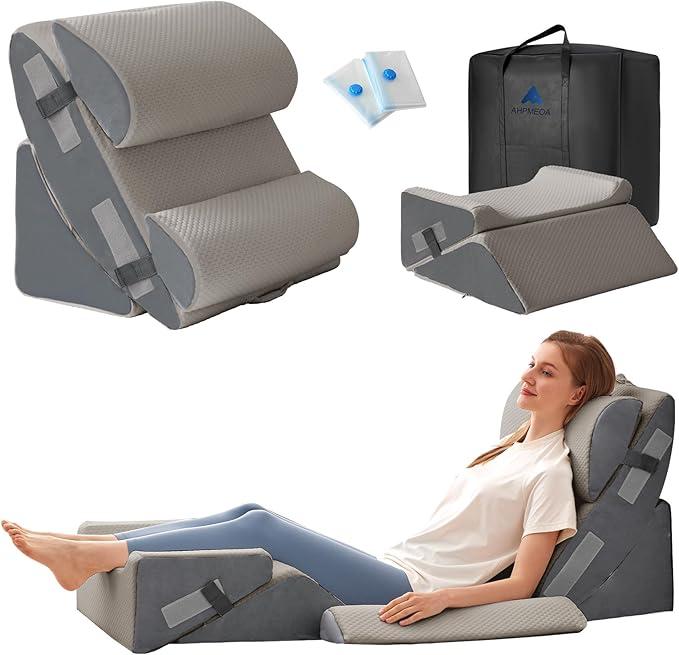 6PCS Wedge Pillow Set for After Surgery, Back Pillow for Bed Sitting Up, Orthopedic Bed Wedge for Body, Leg Pain Relief, Memory Foam Pillow for Post Surgery, Sleeping, Acid Reflux, Gerd, Grey