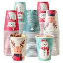 Huifany 100 Pack 12 Oz Christmas Coffee Cups, Holiday Disposable Paper Cups with 4 Xmas Designs for Hot Cocoa, Hot Chocolate, Cold Beverage