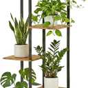 Plant Stand Indoor 7 Tier 8 Potted Metal Wood Plant Shelf, Multiple Flower Pots Corner Tall Plant Holder Stands for Living Room Balcony Bedroom, Rustic Brown