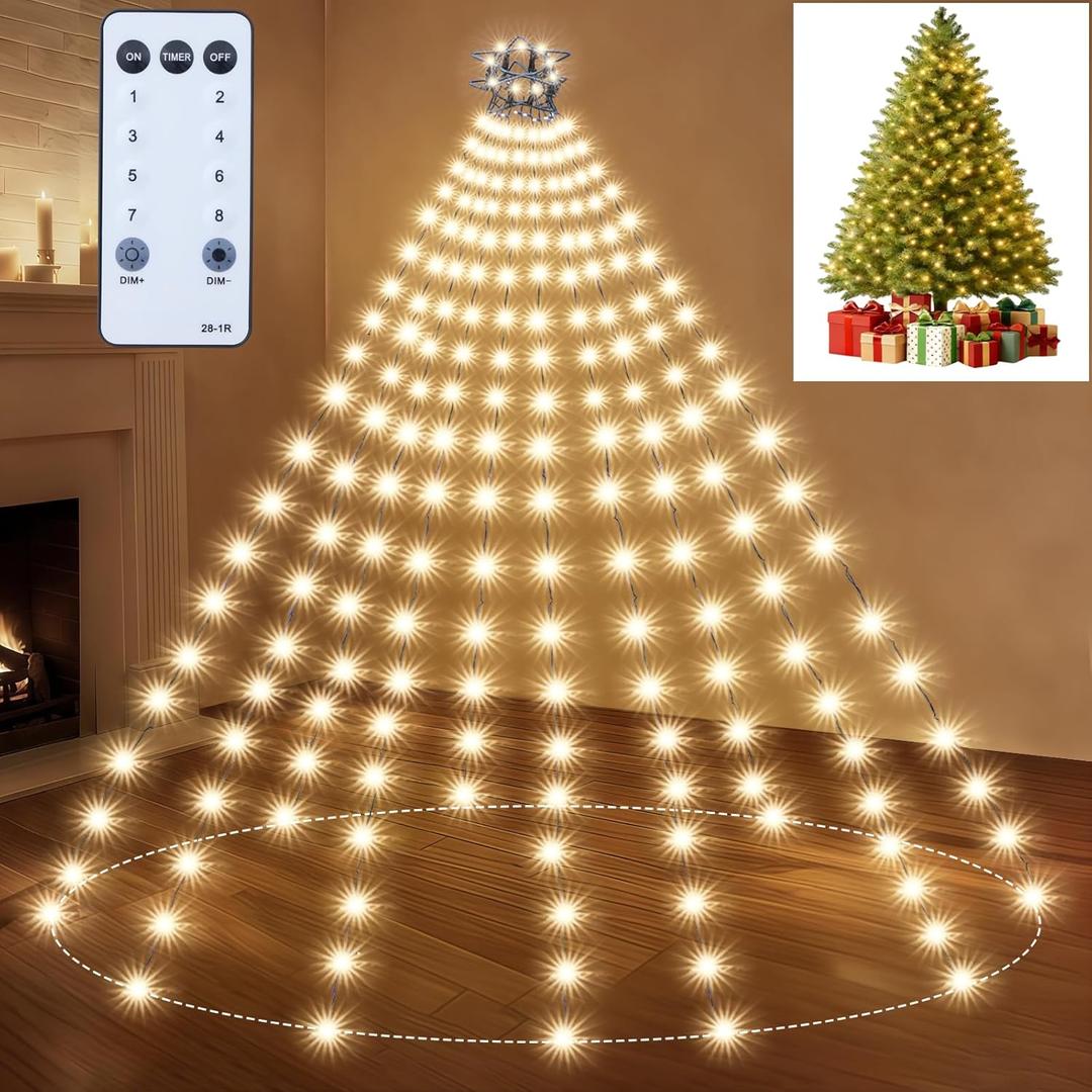 Christmas Tree Lights WarmWhite Christmas Lights Outdoor Indoor 400Led 10 Lines with 8 Lighting Modes, Timer and Remote Control, Fairy Lights for Wedding Home Party 6Ft - 9Ft Xmas Tree Decorations