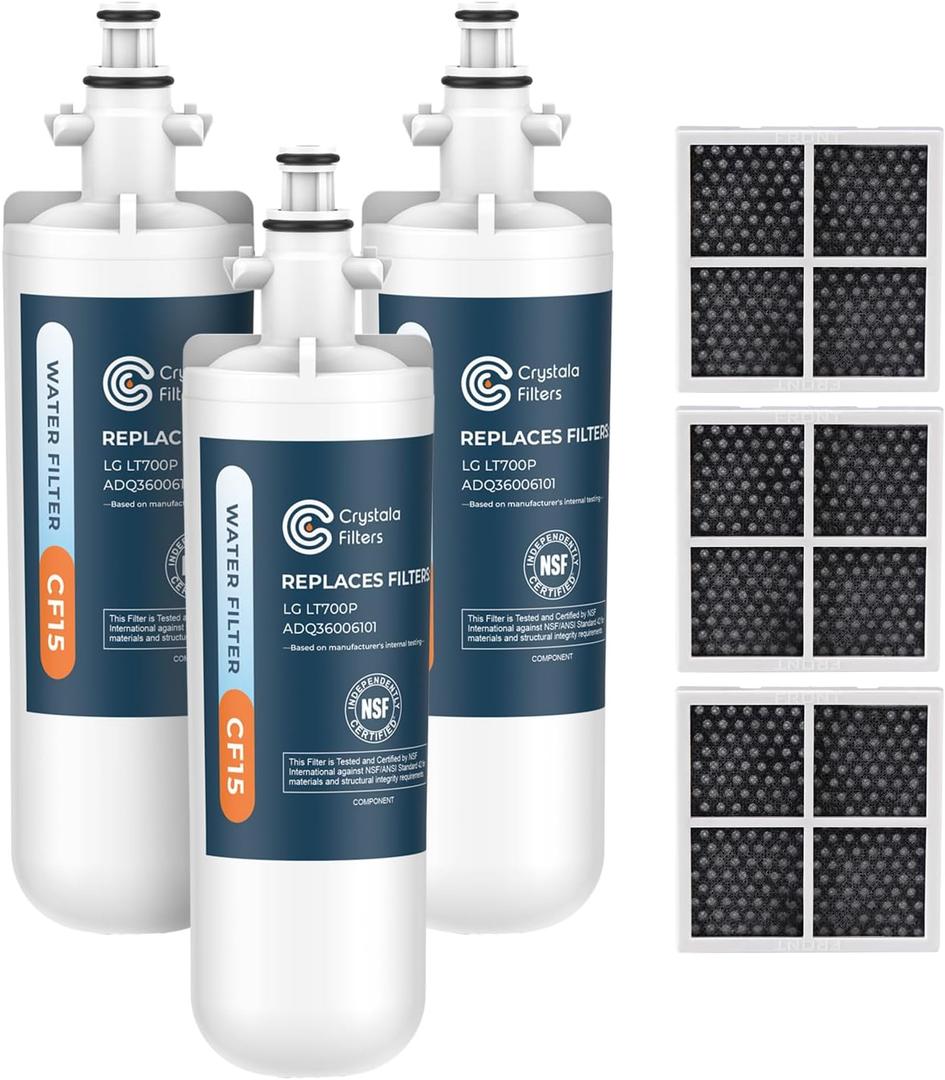 Crystala Filters Replacement for LG LT700P/ADQ36006101 Water Filter, NSF 42 Compatible with Kenmore Clear 9690, 469690, ADQ36006101, ADQ36006102, LFX28968ST & LT120F, 3 Packs