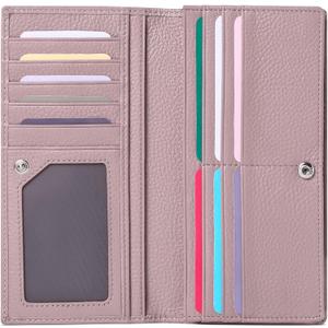 GOIACII Wallets for Women RFID Blocking Ultra Slim Leather Credit Card Holder Clutch (1-Natural-Pink)