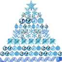 Sratte 94 Pcs Christmas Tree Decorations Set, Christmas Tree Ball Ornaments Glitter Poinsettia Flowers Decorations Glitter Berries Stems for Xmas Holiday Wedding(Blue)