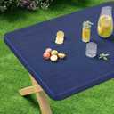 misaya Rectangle Vinyl Tablecloth, Fitted Table Cover, Waterproof, Elastic Edge, Plastic Table Cloth Fit 4 Foot Folding Tables for Picnic, Indoor and Outdoor (Navy, 24 x 48 inch)