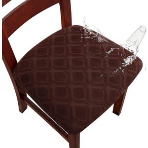 Genina Waterproof Seat Covers for Dining Room Chairs, Stretch Chair Covers Removable Washable Dinning Room Kitchen Chair Seat Cushion Slipcovers (Jacquard-Chocolate, 6 PCS)