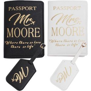 Syiomlis Mr and Mrs Luggage Tags Couples Passport Holder Set,Bridal Shower Gifts, Honeymoon Engagement Gift, Anniversary, Newlywed, Bride Groom, his and her Passport Holder (Golden-3)