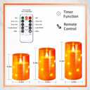 NURADA Flameless Candles with Remote Timers: Built-in Star String Lights 3D Wick Battery Operated Flickering LED Electric Candles for Halloween Thanksgiving Dinner Tables Fall Home Decor Orange 3 Pack