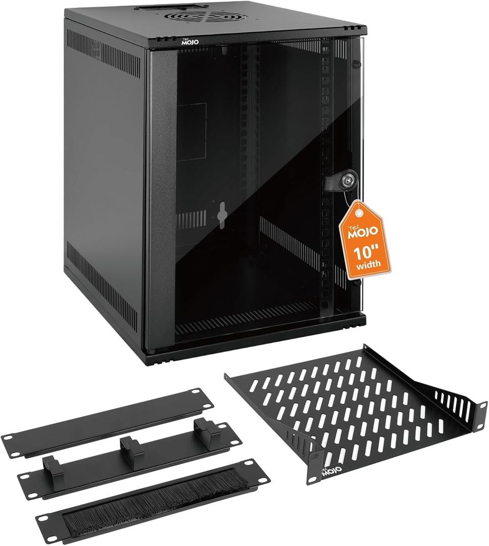 Tecmojo 9U 10 inch Rack, Wall Mount Network Cabinet Set,12.3W x 13D x 17.1H- Load Capacity 110Lbs(50 kg),Black 10" Wall Housing Server Rack Set