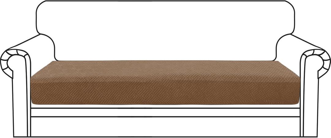 ZNSAYOTX Stretch Cushion Covers Sofa Cushion Couch Seat Covers Slipcovers Soft Replacement Unique Pattern Furniture Protector with Elastic Bottom (Light Coffee, 1 Pc 3-Seat Cushion Cover)