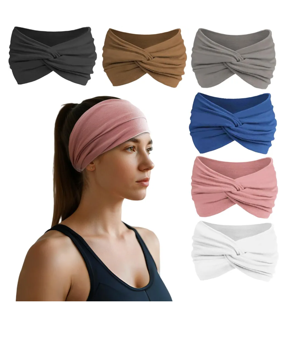 Headbands for Women, Non Silp Wide Hair Bands, Elastic Thick Head Bands, Stretchy Soft Sports Sweat Bands for Spa Workout Running Gym, Twist Knotted Cotton Cloth Turban Hair Accessories 5Pcs