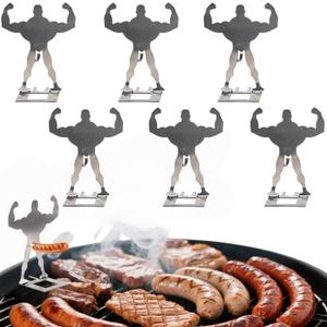 6 PCS Funny BBQ Stand Muscle Man Hot Dog Holder | Stainless Steel Hotdog and Funny Sausage Stand | Portable Reusable Hot Dog Roaster | Barbecue Grill Accessories | Funny Camping Gifts for Men