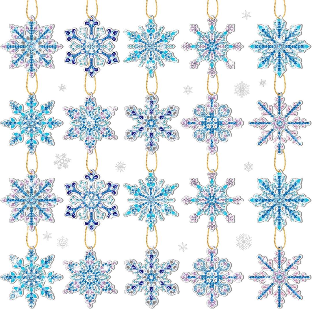 Jetec 20 Pcs Winter Christmas Snowflakes Diamond Painting Ornaments 5D DIY Diamond Painting Tags Christmas Hanging Art Kits Winter Snowflake Crystal Ornaments for Kids Art Crafts(Blue,Elegant)