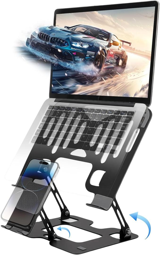 Alloy Steel Laptop Stand, Ergonomic Computer Stand, Desktop Laptop Riser, Compatible with MacBook Air/Pro, Dell, HP, Lenovo and Other 10-18 Inches Laptops, Black