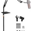 BILIONE Microphone Stand with Weighted Base, Mic Floor Stand Boom Arm with Mic Accessory Tray, Microphone Clip Holder, 3/8" to 5/8" Screw Adapter, Cable Ties