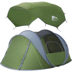 4/6 Person Easy Pop Up Tent, Waterproof, Automatic Setup,2 Doors-Instant Family Tents for Camping, Hiking & Traveling (Green)