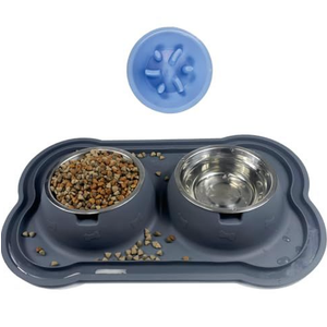 Stainless Steel Dog Bowls with Silicone Mat, Non-Skid Pet Feeder, No-Spill Design, Rust-Resistant Cat Dishes, Easy to Clean, Grey