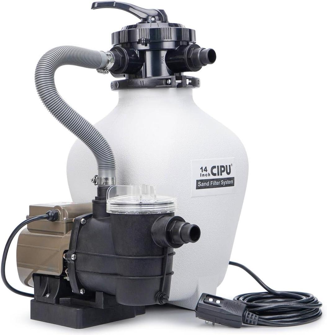 14 inch Sand Filter Pump System Handy 6-Way Valve for Above Ground Pools with 0.5HP Prefilter Pool Pump with Timer 115V 25FT Inline GFCI Power Cord for Easy Installation (14IN up to 22ft pools)