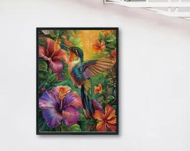 Funchey Stamped Cross Stitch Kits, DIY Cross Stitch Pattern for Adults Beginners Needlepoint Kits Embroidery Kit Arts and Crafts 11CT-Hummingbird Flowers 18x18 inchs