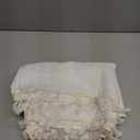 Deeprove White Boho Curtains for Bedroom 84 Inches Long, Cream Checkered Bohemian Chic Textured Embroidery Plaids, Vintage Handmade Tassels Country Decor Drapery, Rod Pocket, 1 Panel W52 x L84