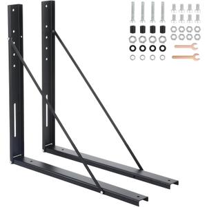 Set of 2 Steel Mounting Brackets 24 x 24 Inch Truck Tool Box Mounting Kit with with Screws Spacers and Sleeves Bolts for Underbody Truck Bed Trailer Tool Box, Black