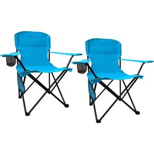 2PCS Folding Outdoor Beach Camp Chair with Cup Holder, Storage Pocket, Waterproof Bag Outdoor Arm Chair, Supports 225LBS, Blue
