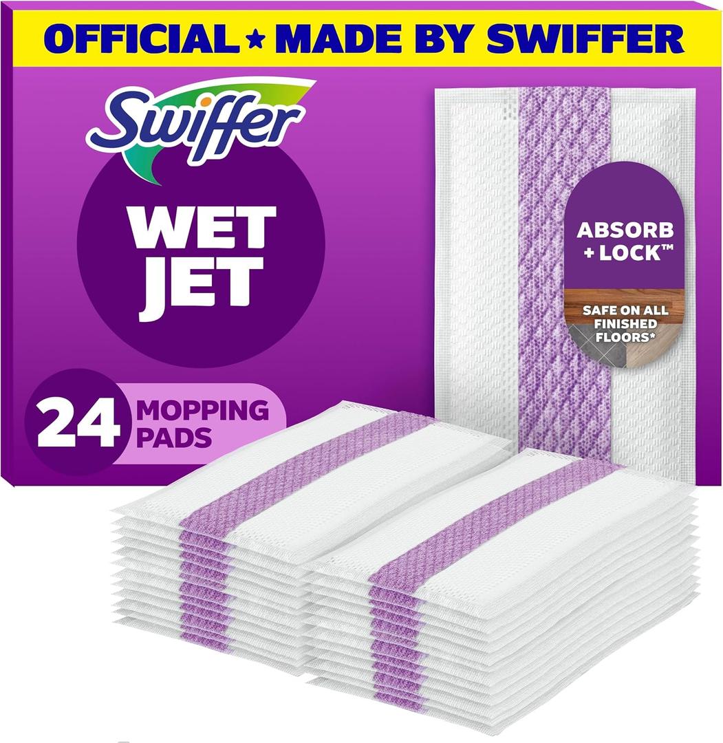 Swiffer WetJet Hardwood Floor Cleaner Spray Mop Pad Refill, Bathroom Cleaning Supplies, Hardwood Floor Cleaner, Multi Surface, 24 Count