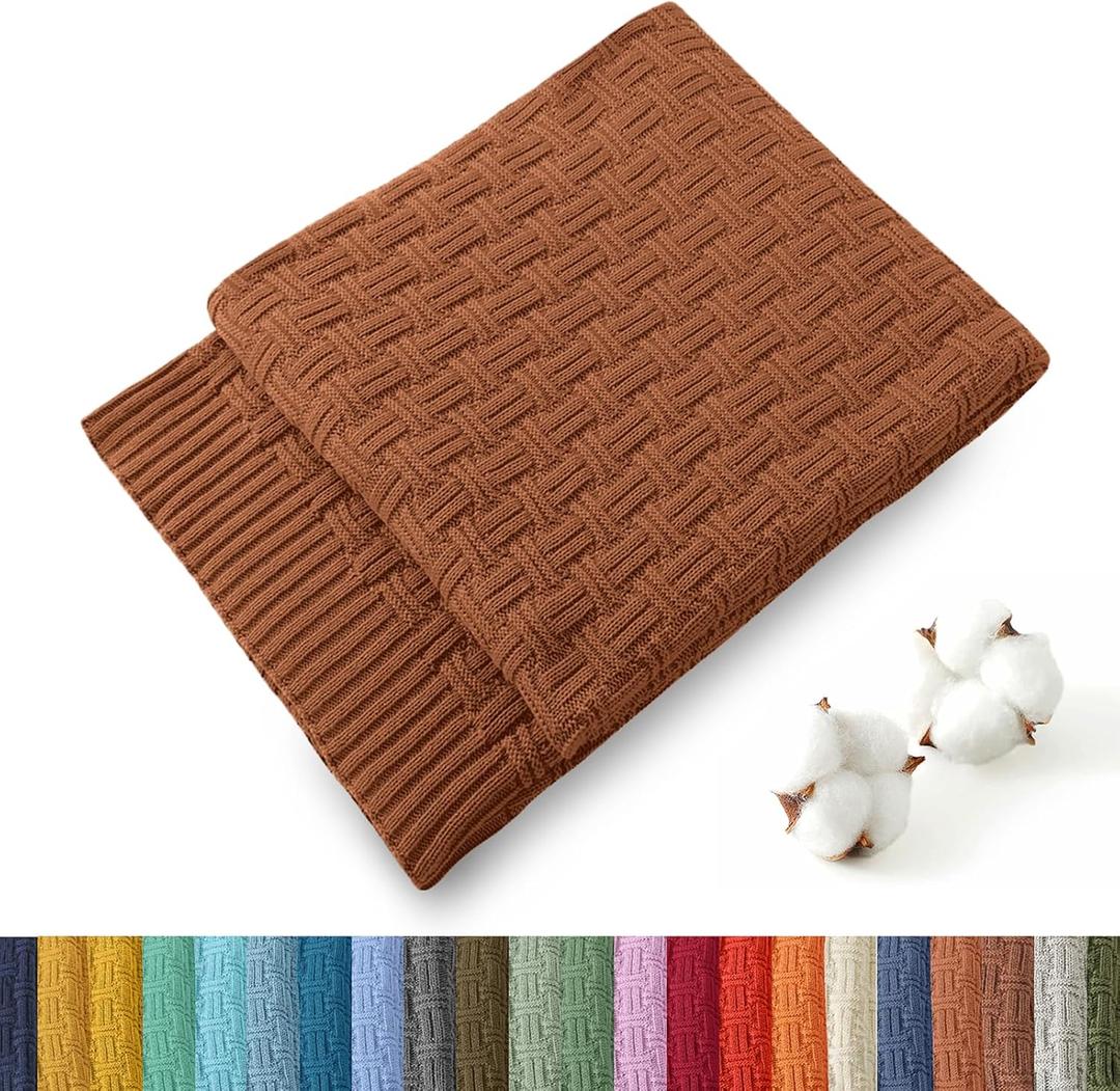 TREELY 100% Cotton Knitted Throw Blanket Couch Cover Blanket(31 x 40 Inches, Brown)
