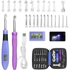 HCBZVV 22 Sizes Counting Crochet Hook Set, 2mm-14mm Interchangeable Needles, Light Up Crochet Hooks with Stitch and Row Counter, Rechargeable Crochet Kit Gift for Beginner and Experienced Crocheters