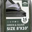 RAINDEWAY 8x10 Feet Tarps Heavy Duty Waterproof,16 Mil Heavy Duty Poly Tarp,UV Resistant,Tear Resistant Outdoor Multipurpose Tarp with Grommets and Reinforced Reinforced Edges,Green/Silver