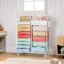 Rolling Storage Cart with 14 Drawers, Storage Organizer Cart with Tabletop and Pegboard,Utility Cart for Living Room, Classroom, Bedroom,Bathroom,Dorm,Office (Rainbow)