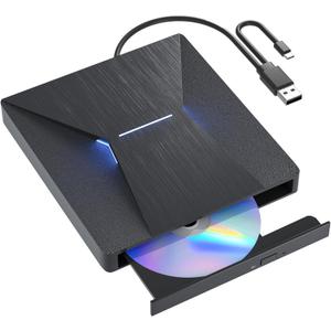USB 3.0 and Type-C External Bluray Drive, External Bluray CD DVD Burner and Blu Ray Disc Reader for pc, CD DVD Reader Compatible with Windows XP/7/8/10, Laptop, Desktop, MacOS for MacBook