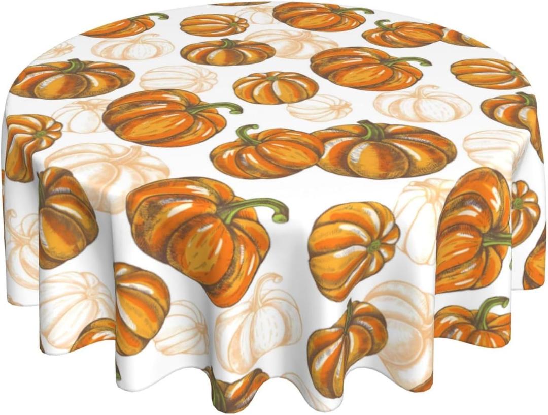 AEIOAE Fall Tablecloth 70 Inch Round Burnt Orange Pumpkin Table Cloth,Autumn Harvest Thanksgiving Stain Resistance Polyester Farmhouse Indoor Outdoor Table Covers for Kitchen Dining Party Picnic