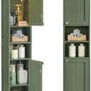 VASAGLE Tall Bathroom Cabinet with Lights, Slim Freestanding Bathroom Storage Cabinet with Adjustable Shelves, for Small Spaces, Modern, 11.8 Inches Wide, Forest Green UBBC566C01 (11.8"W)