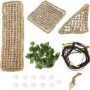 PINVNBY Hammock for Bearded Dragons,Lizard Lounger Reptile Natural Seagrass Habitat Decoration Reptiles Tank Accessories Jungle Climber Vines Flexible Leaves Climbing Decor for Gecko Chameleon(5 PCS)
