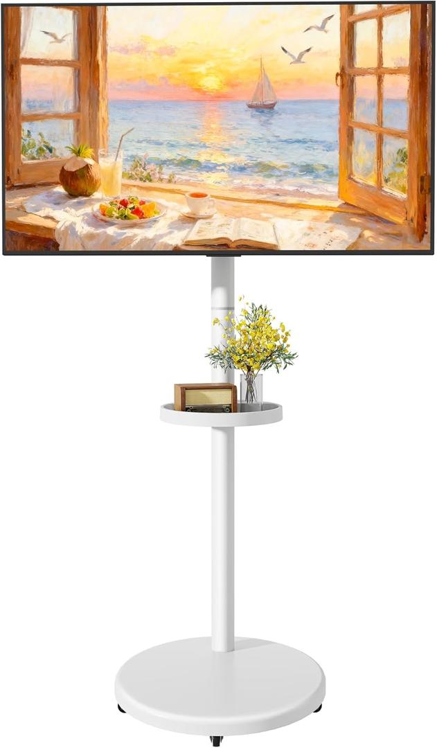 Height Adjustable Rolling TV Stand for 13-43 Inch TV up to 33 Pounds, Portrait to Landscape, Mobile TV Cart with Adjustable Storage Box and Shelf Max VESA 200x200mm