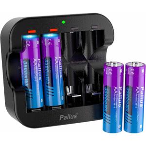 2 x Pallus 1.5v Lithium AA Rechargeable Batteries, 4-Pack 3500mWh Rechargeable AA Batteries and Fast Charging for Household Office, Outdoor Blink Camera, Toys, High Capacity, Long-Lasting, 1600 Cycles